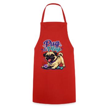Mops & Spielzeugzeit - Kochschürze - Rot - Vorne - AI Model Male 185 dark (185cm)