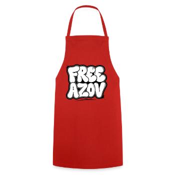 Free Azov – Blasen-Graffiti - Kochschürze - Rot - Vorne - AI Model Male 185 dark (185cm)