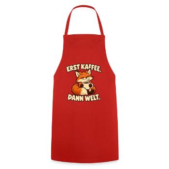 Erst Kaffee, dann Welt - Lustiger Fuchs - Kochschürze - Rot - Vorne - AI Model Male 185 dark (185cm)