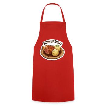 Schweinshaxe Plate Sticker Optik  - Kochschürze - Rot - Vorne - AI Model Male 185 dark (185cm)