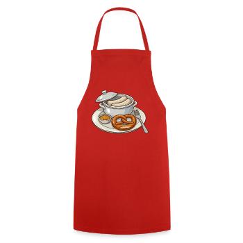 Deftige bayerische Brotzeit - Kochschürze - Rot - Vorne - AI Model Male 185 dark (185cm)