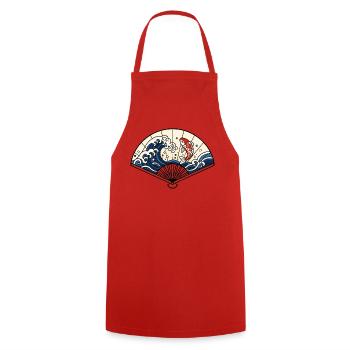 Japanischer Fächer Wellen Koi Fisch Vektor Shirt - Kochschürze - Rot - Vorne - AI Model Male 185 dark (185cm)
