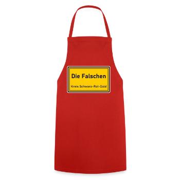 Ortsschild Die Falschen - Kreis Schwarz-Rot-Gold - Kochschürze - Rot - Vorne - AI Model Male 185 dark (185cm)