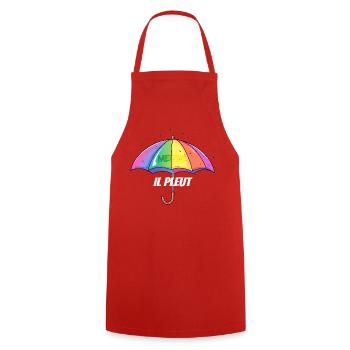 Il Pleut – Frecher Regenschirm im Regenbogenlook - Kochschürze - Rot - Vorne - AI Model Male 185 dark (185cm)