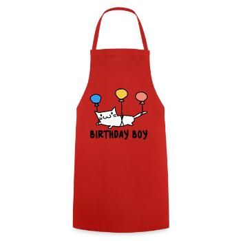 Runder Geburtstag Geschenk Katze mit Ballons - Kochschürze - Rot - Vorne - AI Model Male 185 dark (185cm)
