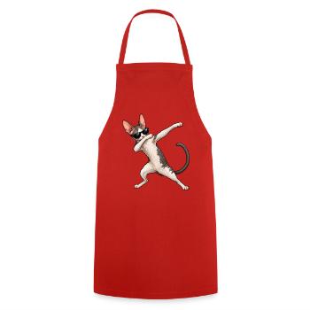 Dabbing Cornish Rex – Coole Lockenkatze - Kochschürze - Rot - Vorne - AI Model Male 185 dark (185cm)