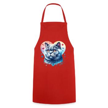 Britisch Kurzhaar Katze - Kochschürze - Rot - Vorne - AI Model Male 185 dark (185cm)