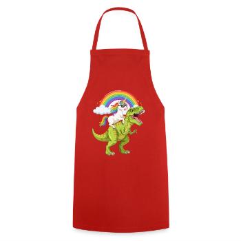 Einhorn reitet auf T-Rex unter Regenbogen - Kochschürze - Rot - Vorne - AI Model Male 185 dark (185cm)