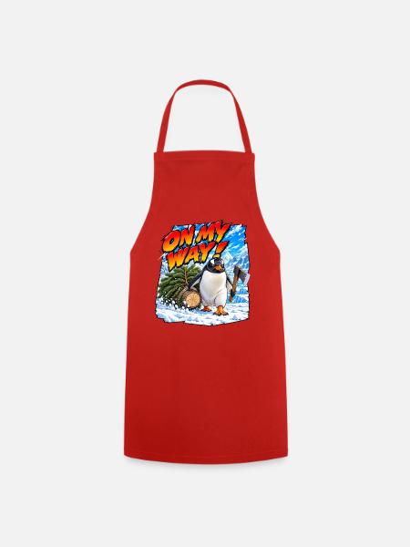 Bin unterwegs! Gentoo-Pinguin - Kochschürze - Rot