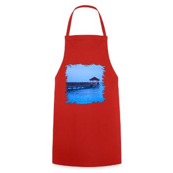 Azurblauer Pier am Meer bei Bayahibe - Kochschürze - Rot - Vorne - AI Model Male 185 dark (185cm)