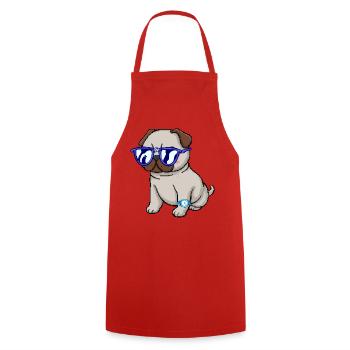 Mops mit blauer Brille - Kochschürze - Rot - Vorne - AI Model Male 185 dark (185cm)
