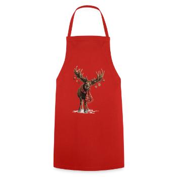 Weihnachtsrentier-Nordische Winterdesign - Kochschürze - Rot - Vorne - AI Model Male 185 dark (185cm)