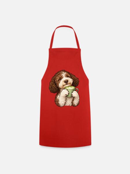 Lagotto Romagnolo mit Matcha Latte - Kochschürze - Rot