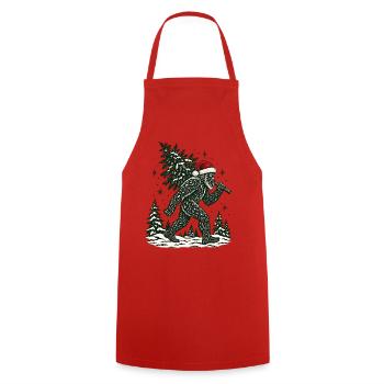 Weihnachts-Bigfoot-Tragbaum-Winterdesign - Kochschürze - Rot - Vorne - AI Model Male 185 dark (185cm)