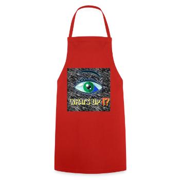 What's up!? - Club WoW - 2023 - Cooking Apron - red - Front - AI Model Male 185 dark (185cm)