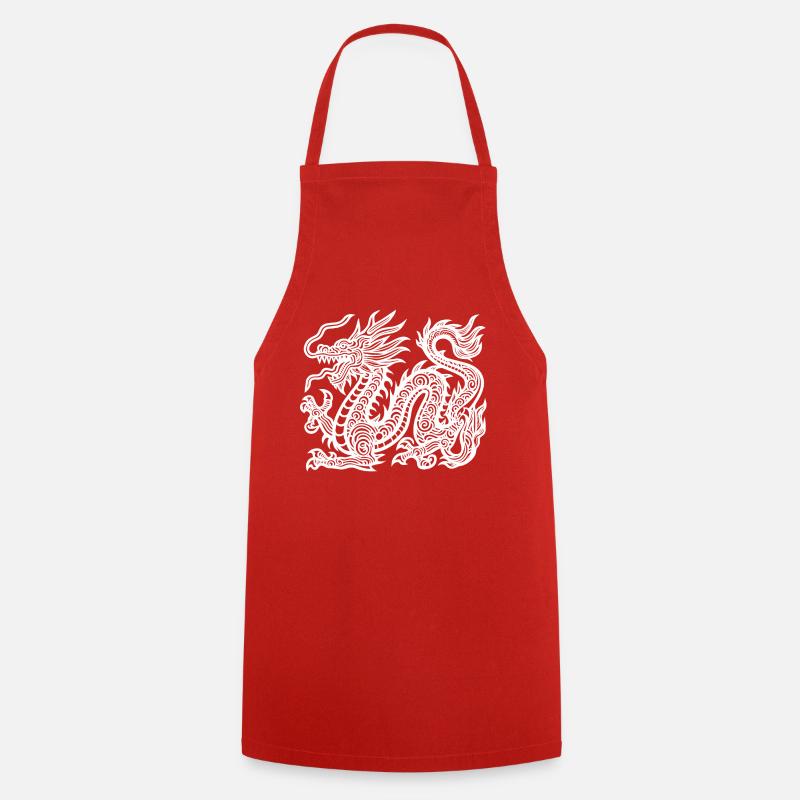 Dragon chinois blanc - Tablier de cuisine - rouge