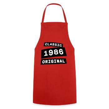 Classique 1986 Original année de naissance Vintage des années 80 - Tablier de cuisine - rouge - Devant - AI Model Male 185 dark (185cm)