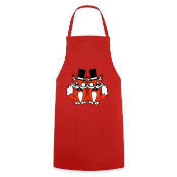 2 Foxes Friends Top Hat Men's Monocle Glasses - Cooking Apron - red - Front - AI Model Male 185 dark (185cm)