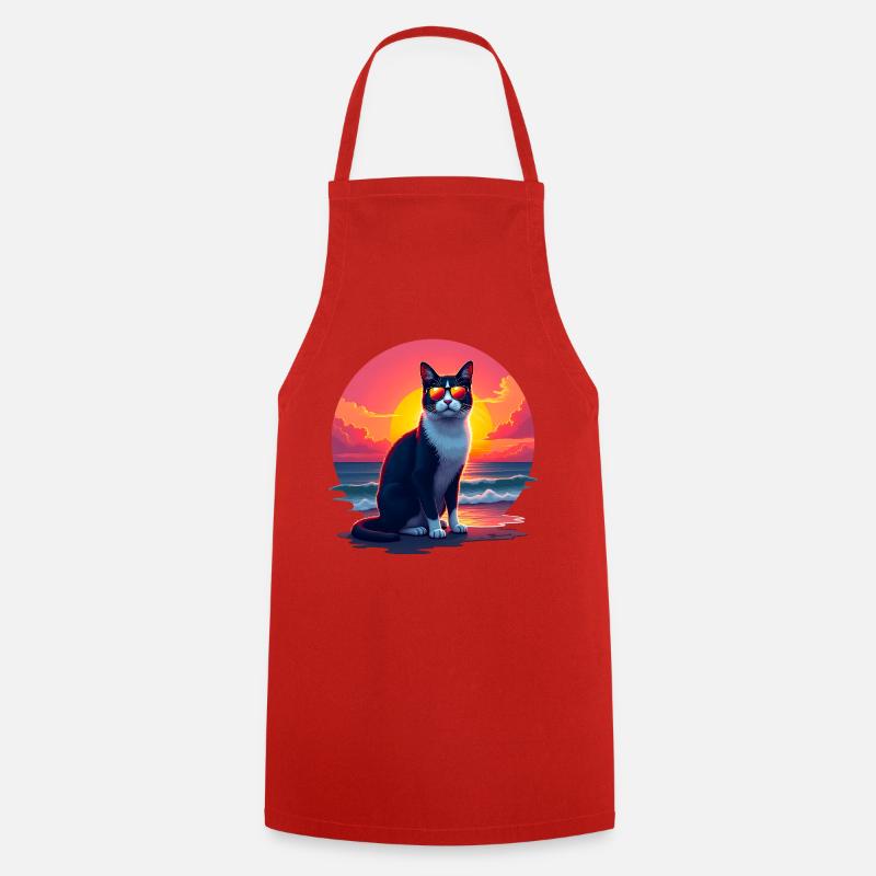 Chat sur la plage - Tablier de cuisine - rouge
