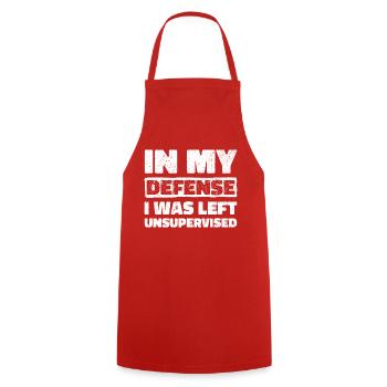In My Defense I Was Left Unsupervised - Cooking Apron - red - Front - AI Model Male 185 dark (185cm)