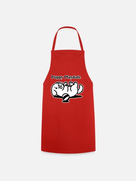 Puppy playing with ball - Puppy Playdate Design - Cooking Apron - red