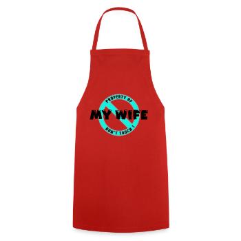 Propriété de ma femme, noir .En - Tablier de cuisine - rouge - Devant - AI Model Male 185 dark (185cm)