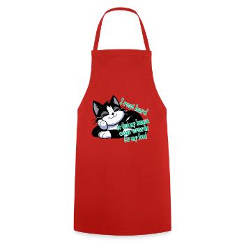 A lying resting cat. A lazy pet. - Cooking Apron - red - Front - AI Model Male 185 dark (185cm)