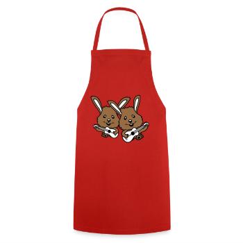 2 Bunnies Friends Team Play Guitar Music Band - Cooking Apron - red - Front - AI Model Male 185 dark (185cm)