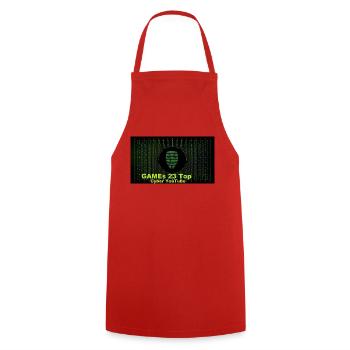 hackerSpiel - Kochschürze - Rot - Vorne - AI Model Male 185 dark (185cm)