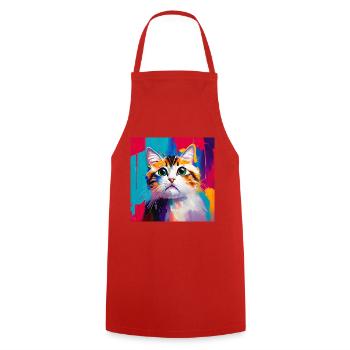 Oil Painting Style Domestic Cat Portrait Design - Cooking Apron - red - Front - AI Model Male 185 dark (185cm)