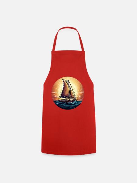 Segelschiff im Sonnenuntergang - Kochschürze - Rot