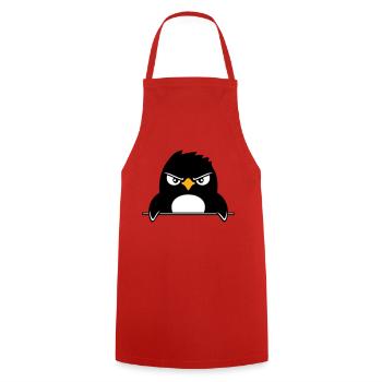 Pinguin Guckt Ernst Böse Gefährlich hinter Mauer - Kochschürze - Rot - Vorne - AI Model Male 185 dark (185cm)