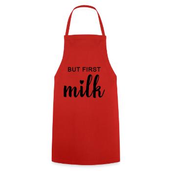 BUT FIRST MILK. Geschenkidee für Mutter & Kind - Kochschürze - Rot - Vorne - AI Model Male 185 dark (185cm)