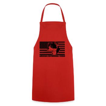 American Stafford © - Cooking Apron - red - Front - AI Model Male 185 dark (185cm)