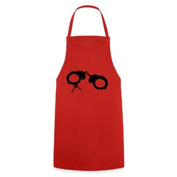Handschellen - Junggesellenabschied - Kochschürze - Rot - Vorne - AI Model Male 185 dark (185cm)