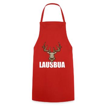 Lausbua Hirsch Lederhosen - Kochschürze - Rot - Vorne - AI Model Male 185 dark (185cm)