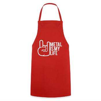 Heavy Metal Is My Life Hard Rock Horns Geste de la main - Tablier de cuisine - rouge - Devant - AI Model Male 185 dark (185cm)