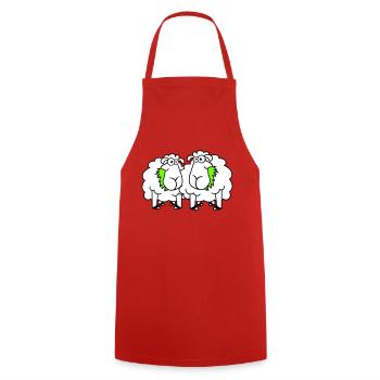 Deux moutons mangent de l’herbe 2 amis Équipe affamée - Tablier de cuisine - rouge - Devant - AI Model Male 185 dark (185cm)