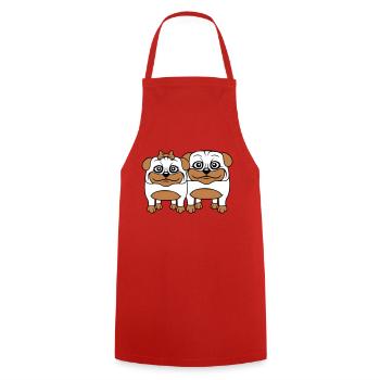 2 chiens Carlin Homme Femme Couple Deux Amoureux Amour - Tablier de cuisine - rouge - Devant - AI Model Male 185 dark (185cm)
