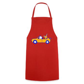 Hase Vogel Küken 2 Auto fahren Team Zwei Freunde - Kochschürze - Rot - Vorne - AI Model Male 185 dark (185cm)
