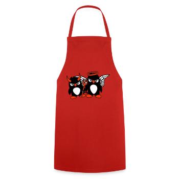 2 Pingouins Ange Diable Mal Bon Ciel Enfer Cool - Tablier de cuisine - rouge - Devant - AI Model Male 185 dark (185cm)