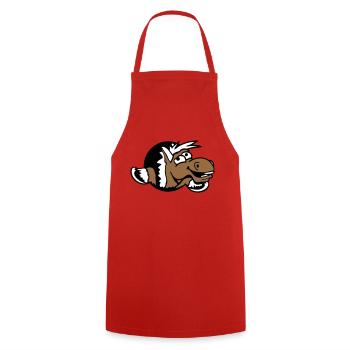 Horse Funny Crazy Hole Laughing Comic Riding Fun - Cooking Apron - red - Front - AI Model Male 185 dark (185cm)