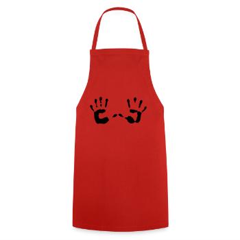 Hände - Hand - Kochschürze - Rot - Vorne - AI Model Male 185 dark (185cm)