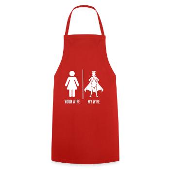 Your Wife vs. My Wife - Funny Nurse - Cooking Apron - red - Front - AI Model Male 185 dark (185cm)