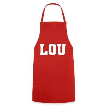 Nom - Lou - Tablier de cuisine - rouge - Devant - AI Model Male 185 dark (185cm)