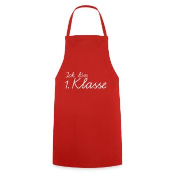 Inscription à l’école Je suis en 1ère année d’écriture cursive - Tablier de cuisine - rouge - Devant - AI Model Male 185 dark (185cm)