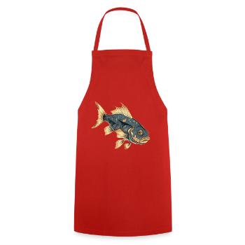 Pike perch fish, lifelike fishing design - Cooking Apron - red - Front - AI Model Male 185 dark (185cm)