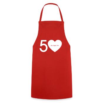 50 avec cœur - vivre. rire. Amour. - Tablier de cuisine - rouge - Devant - AI Model Male 185 dark (185cm)
