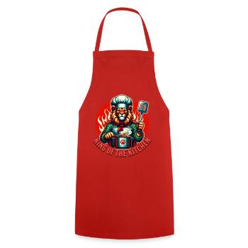 Kitchen King: The Lion Cooks - Cooking Apron - red - Front - AI Model Male 185 dark (185cm)