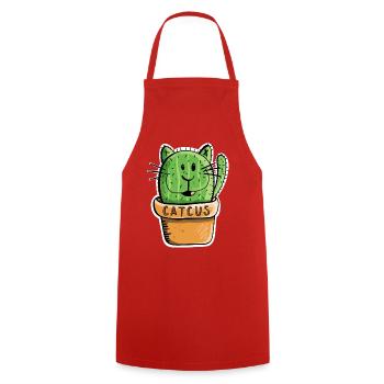 Catcus Kaktus Katze - Katzen - Kakteen -Comic -Fun - Kochschürze - Rot - Vorne - AI Model Male 185 dark (185cm)